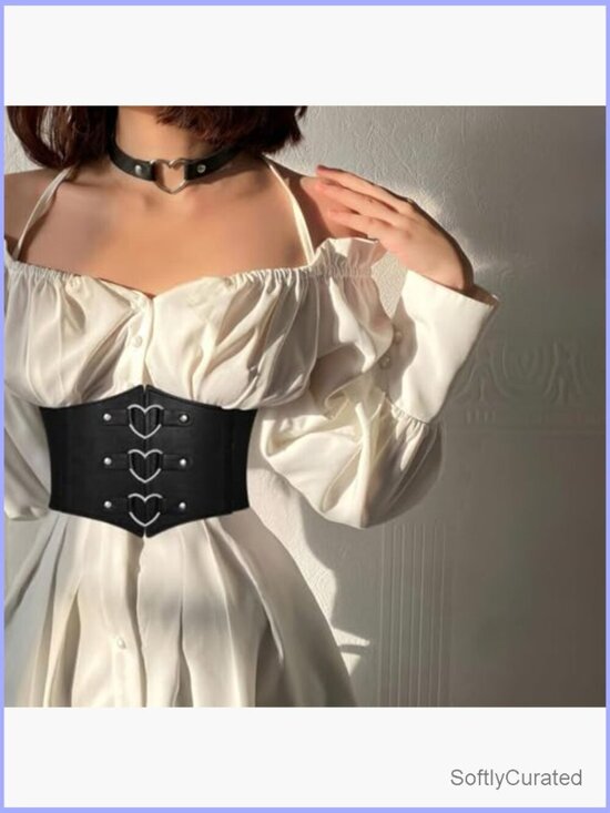 Wide Elastic Faux Leather Corset Belt with Choker Set main image 4